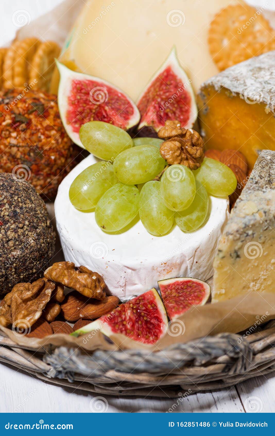 Fruit and Cheese Basket, Vertical Closeup Stock Photo Image of