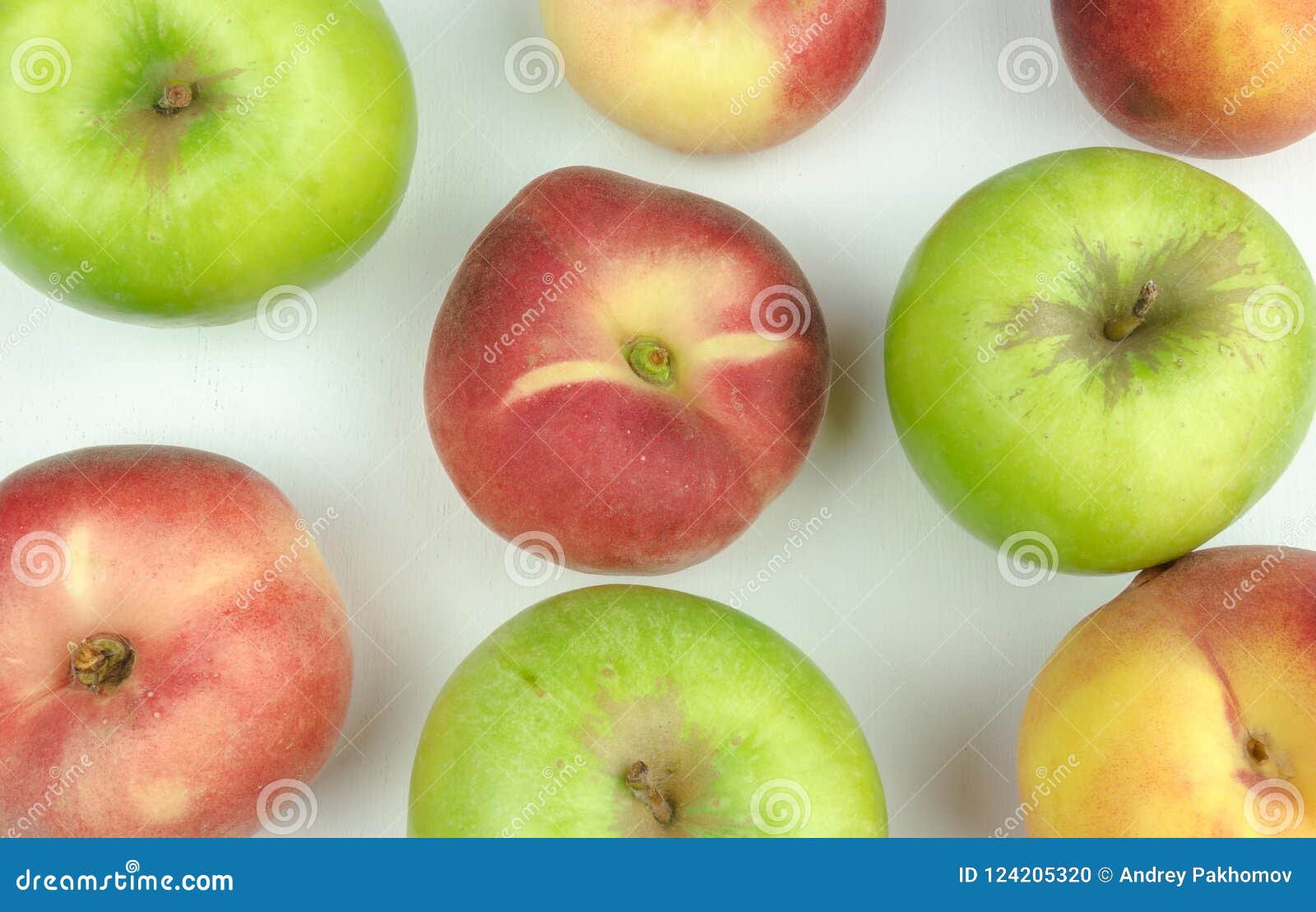 fruit collection top view of apple, nectarine, on white background. useful fruit.