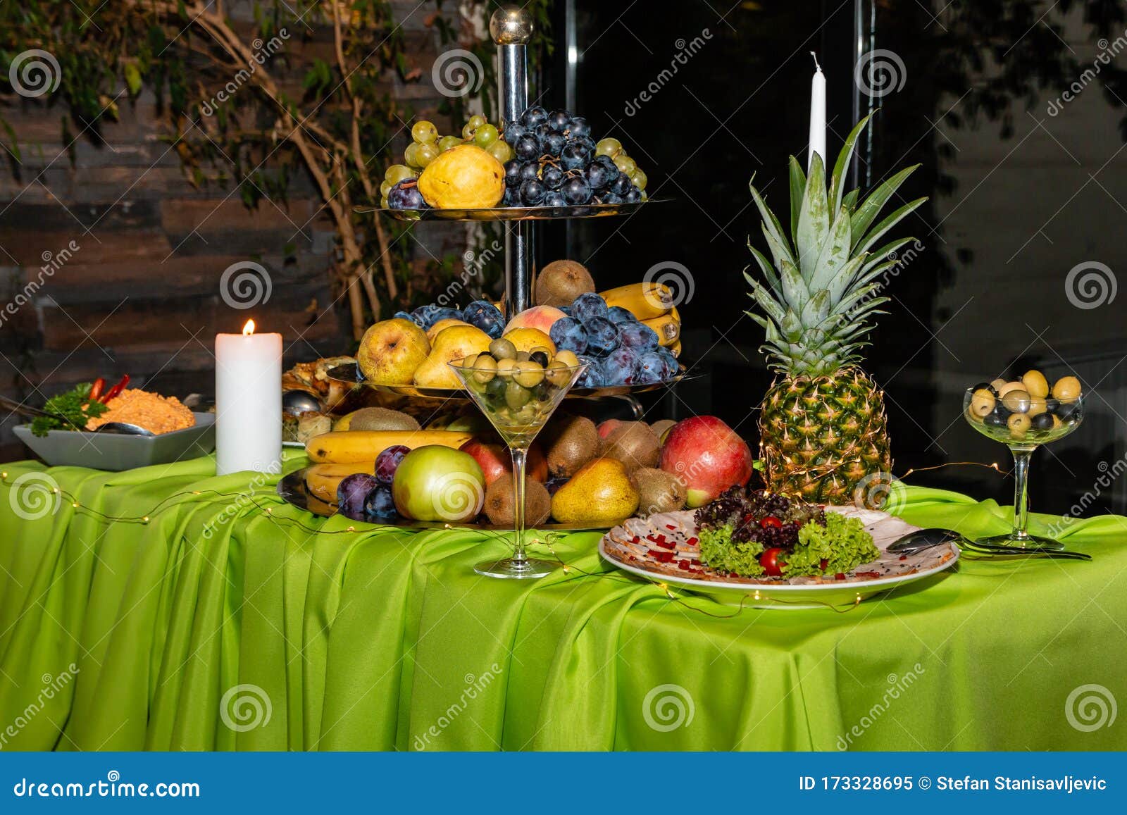 Fruit Decoration on the Table Stock Image Image of metal, elegant