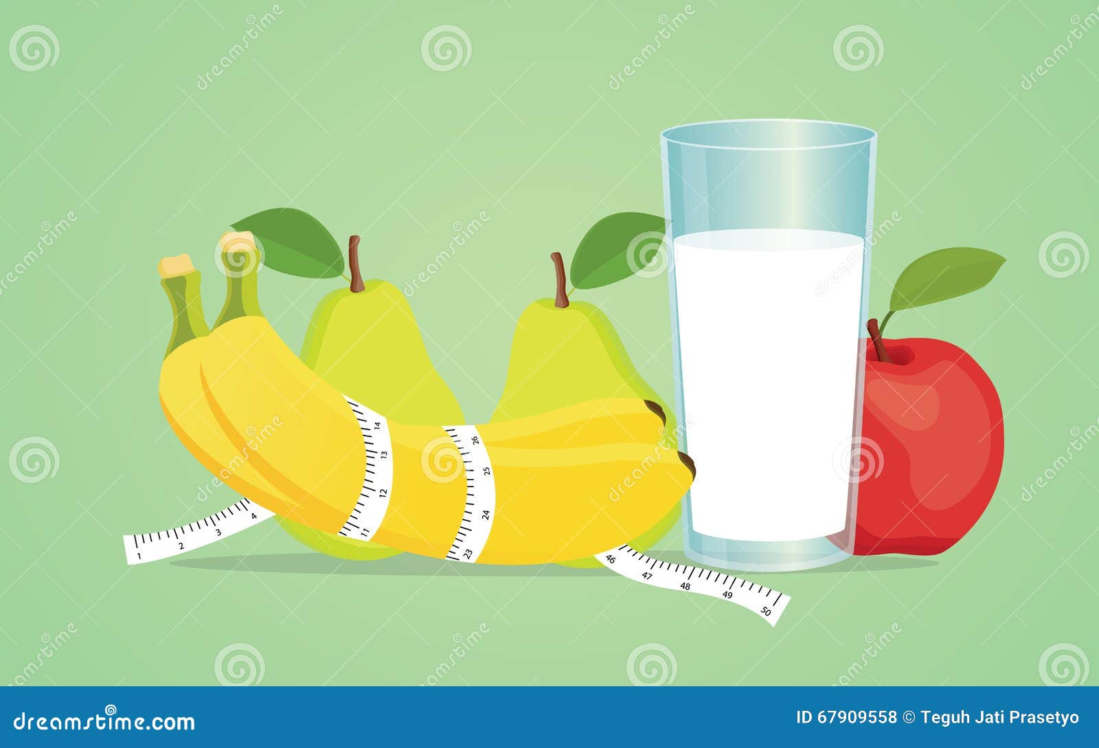 Fruit Diet with Banana Pear Milk Apple Healthy Stock Vector