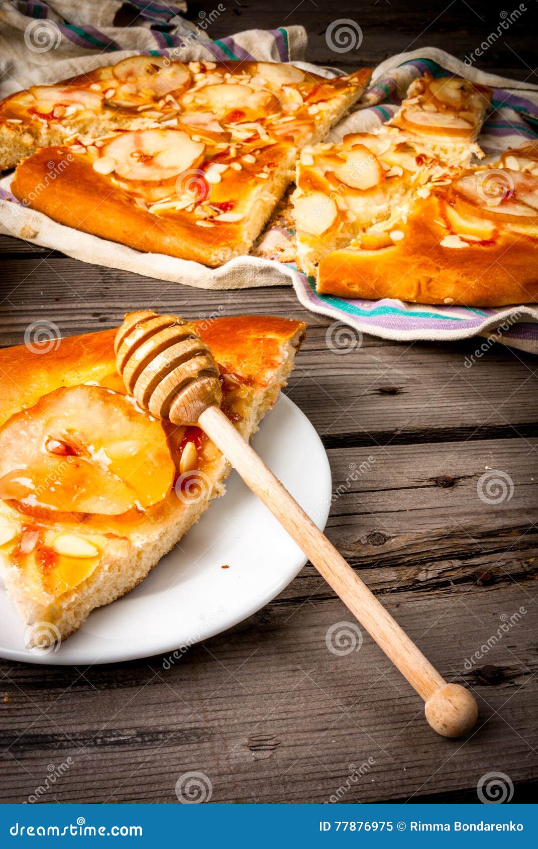 fruit focaccia cake with pears and almonds