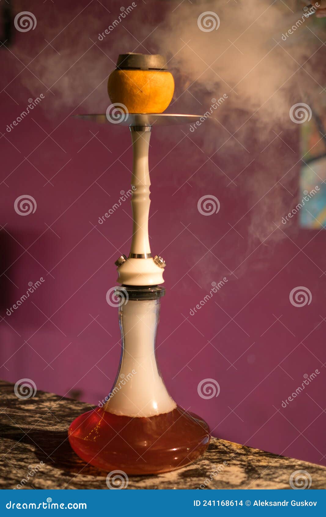 Fruit Hookah Stands on the Table. Grapefruit Hookah. for Restaurant