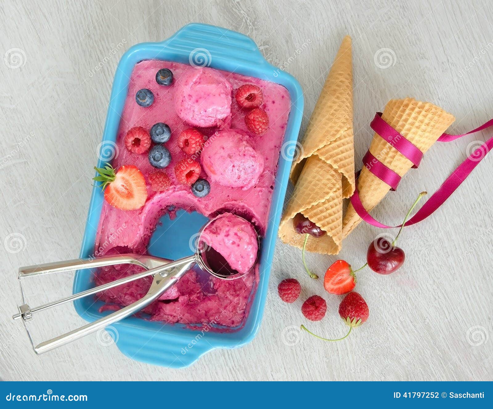 Fruit Ice Cream with Berries and Cones Stock Photo Image of fruit