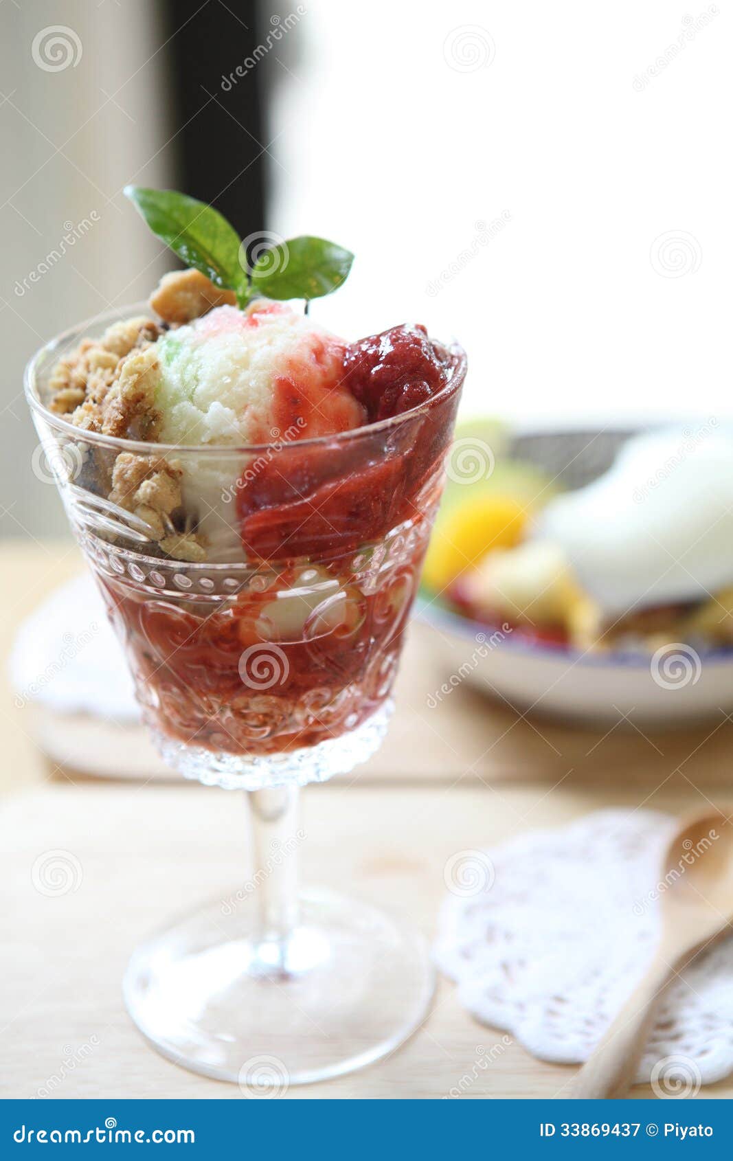 Fruit with ice cream stock image. Image of juicy, bowl 33869437