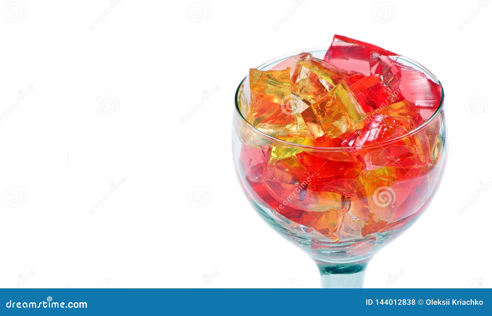 Fruit Jelly Pudding Isolated on a White Background. Close Up. Copy