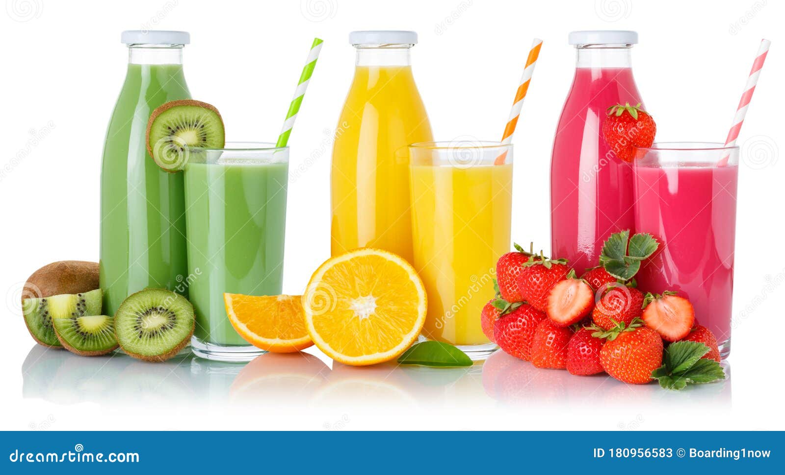 Fruit Juice Drink Green Smoothies Orange Juices Glass and Bottle Isolated  on White Stock Image - Image of smoothies, fresh: 180956583