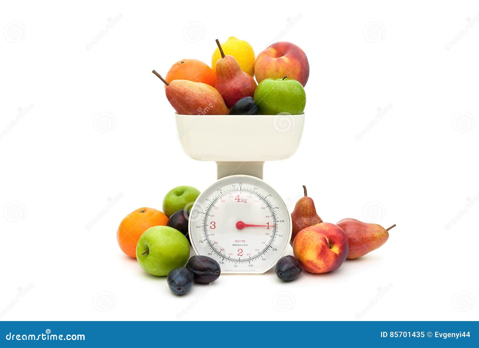 Fruit and Kitchen Scales Isolated on White Background. Stock Image Image of healthy, calories