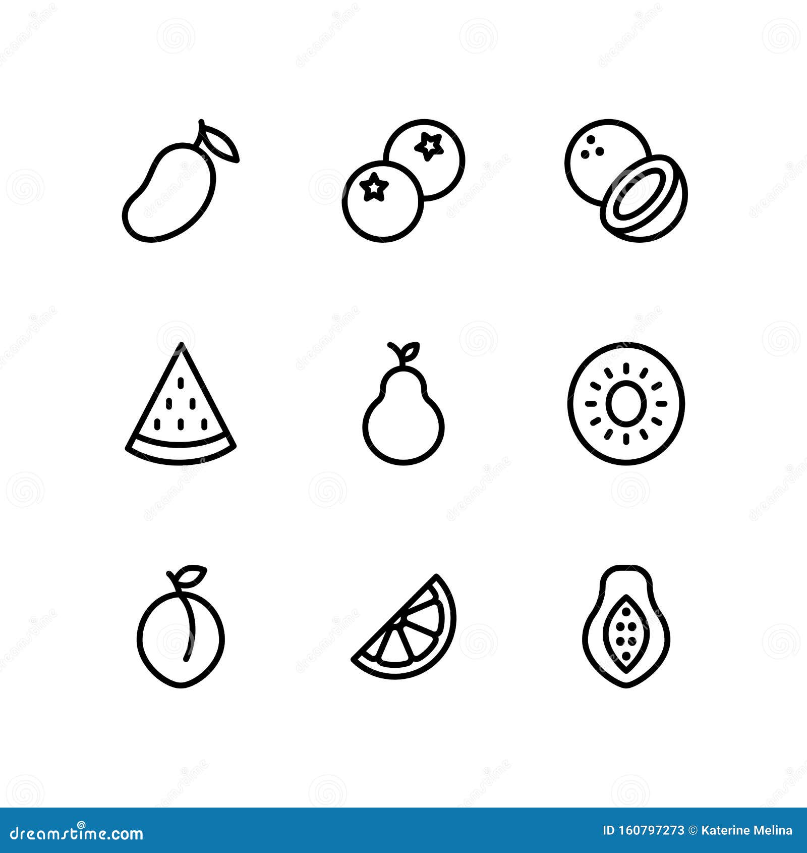 Fruit Line Icons Set, Outline Style Stock Vector - Illustration of ...