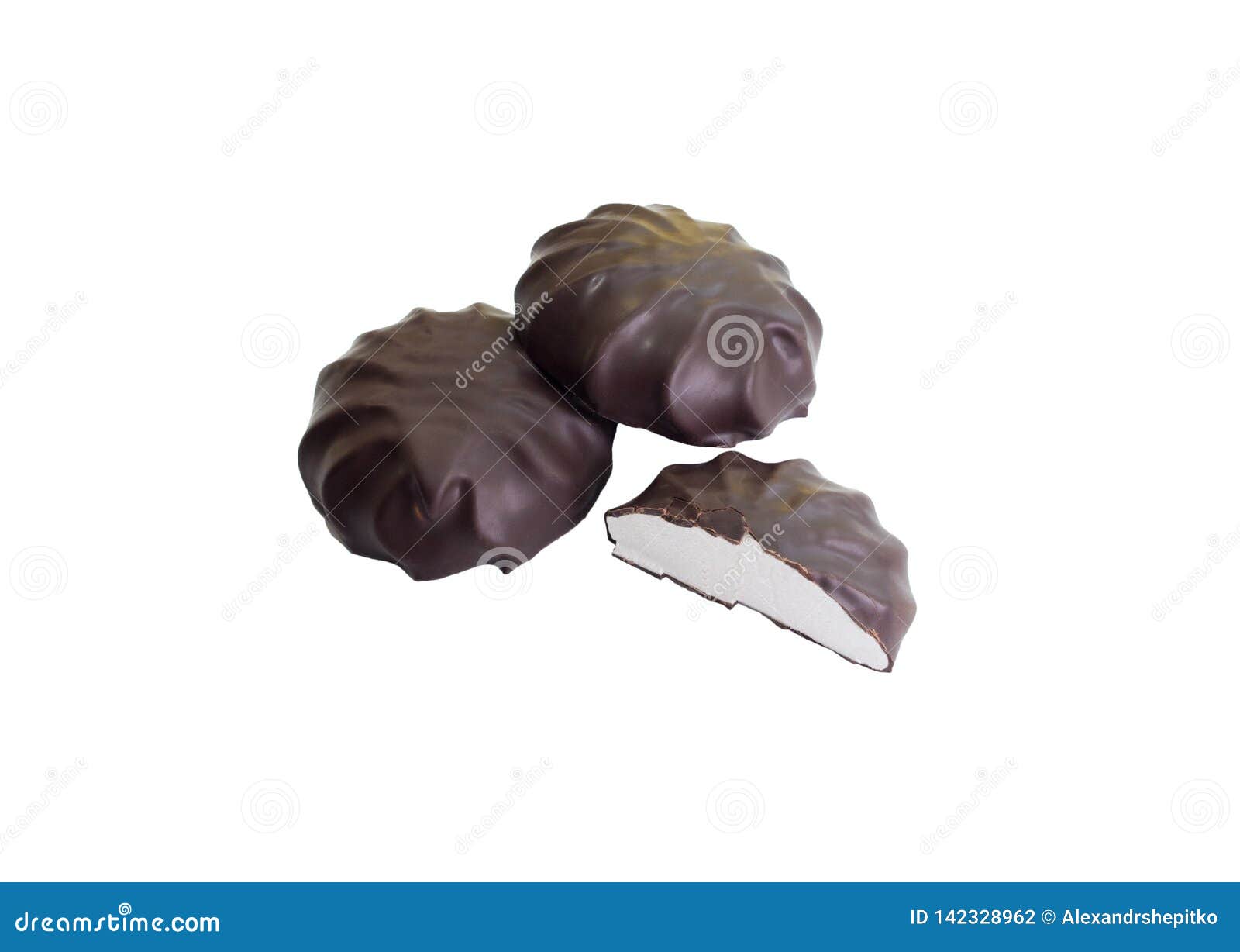 Chocolate Marshmallows on a White Background. Stock Photo Image of