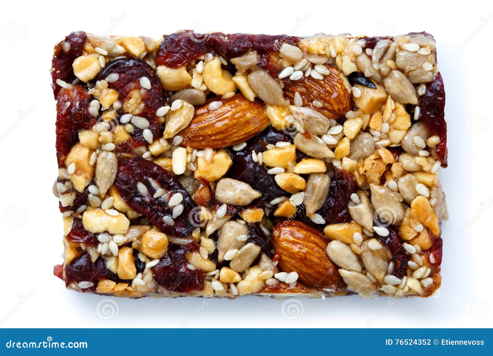 Fruit, Nut and Seed Bar with Cranberries Isolated on White from Stock