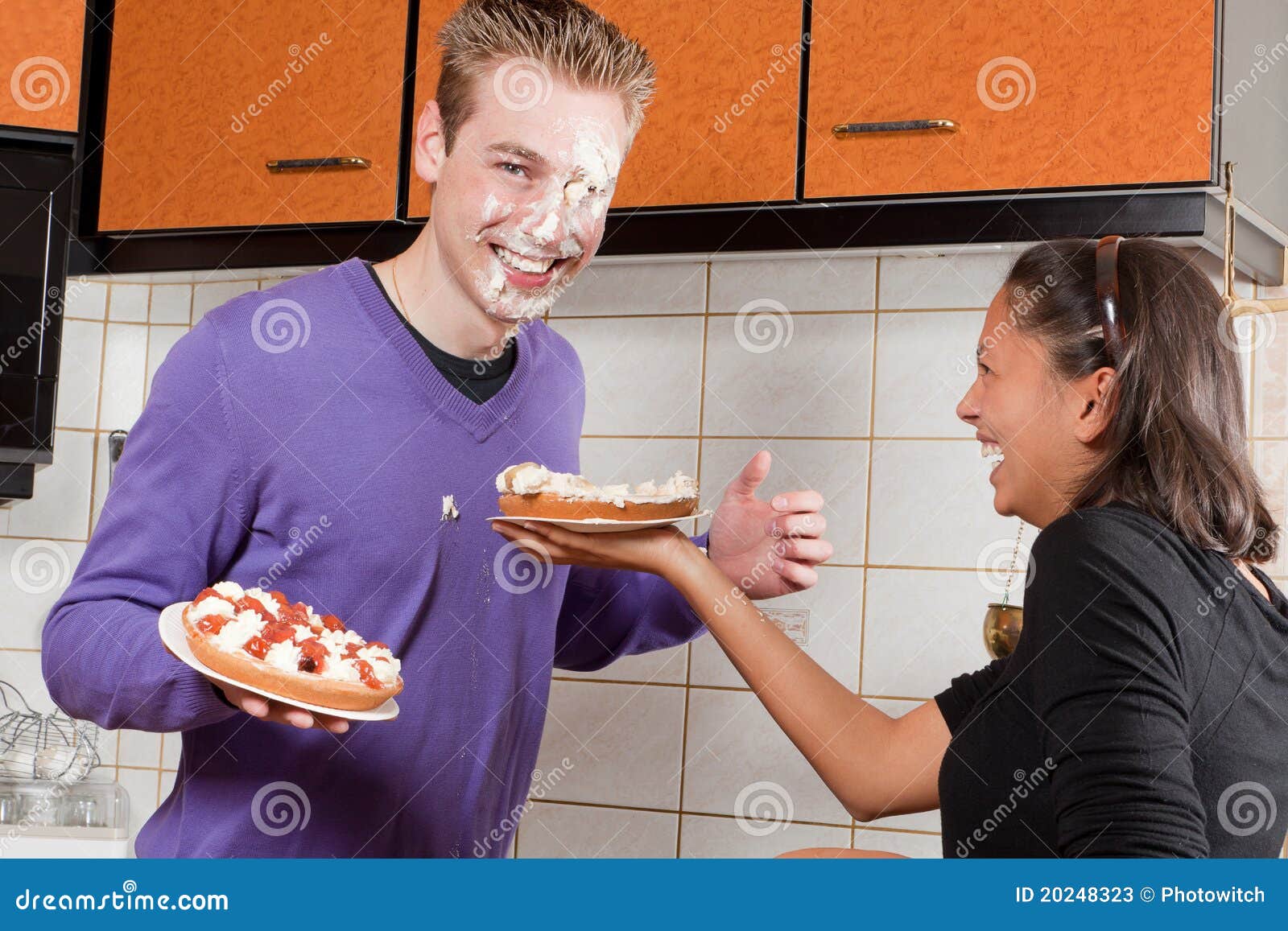 Fruit pie fight stock image. Image of couple, game, funny 20248323