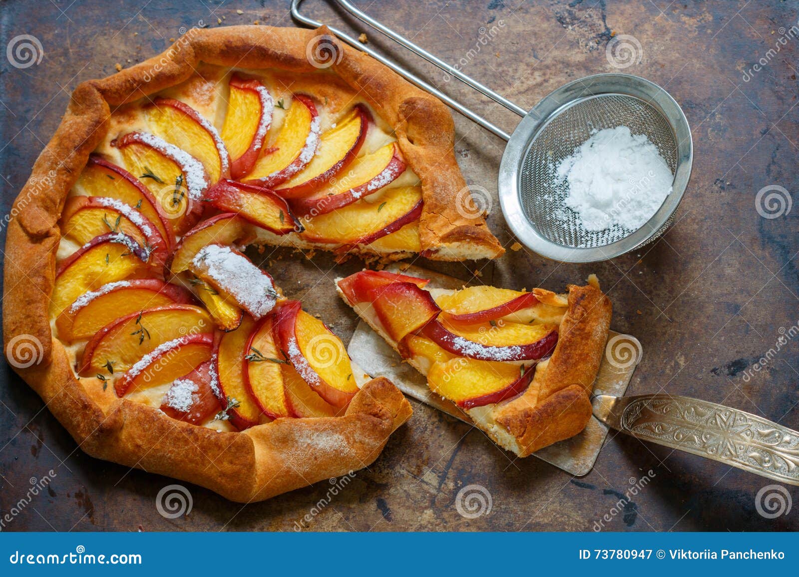 Fruit Pie with Peaches, Nectarines, Cinnamon and Thyme. Summer Dessert