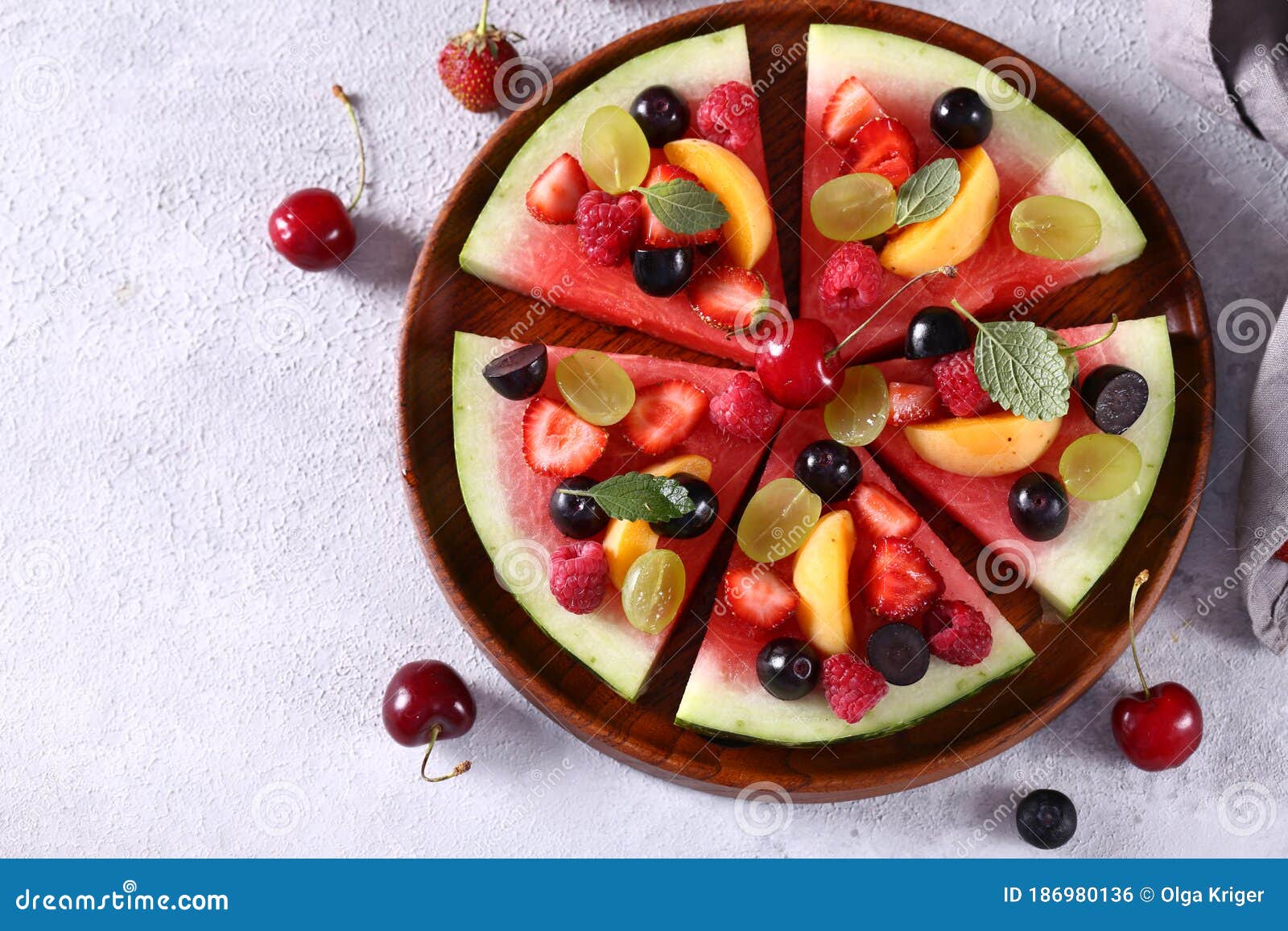 Fruit pizza watermelon stock photo. Image of appetizer 186980136