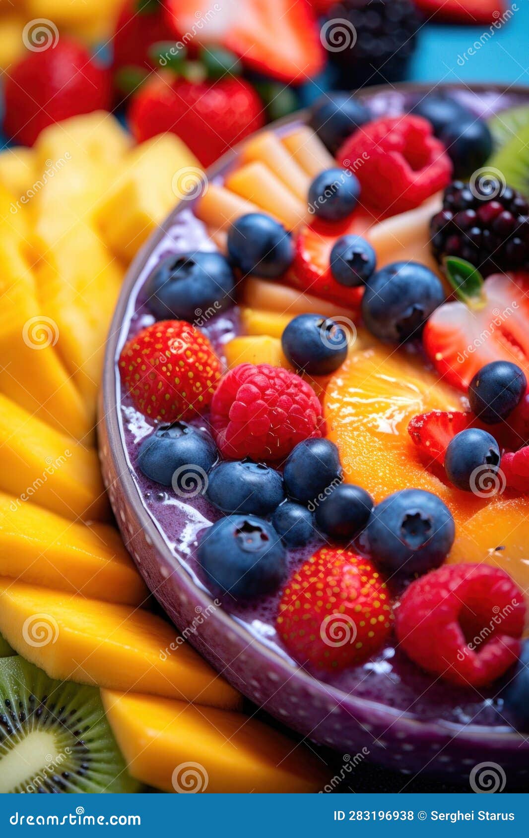A Fruit Platter with Kiwi, Strawberries, and Blueberries. Generative AI