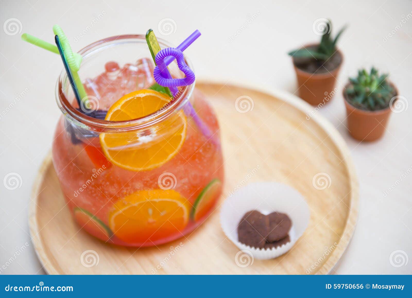 Fruit Punch with Sliced Orange and Lime in Big Bowl for Drink Stock