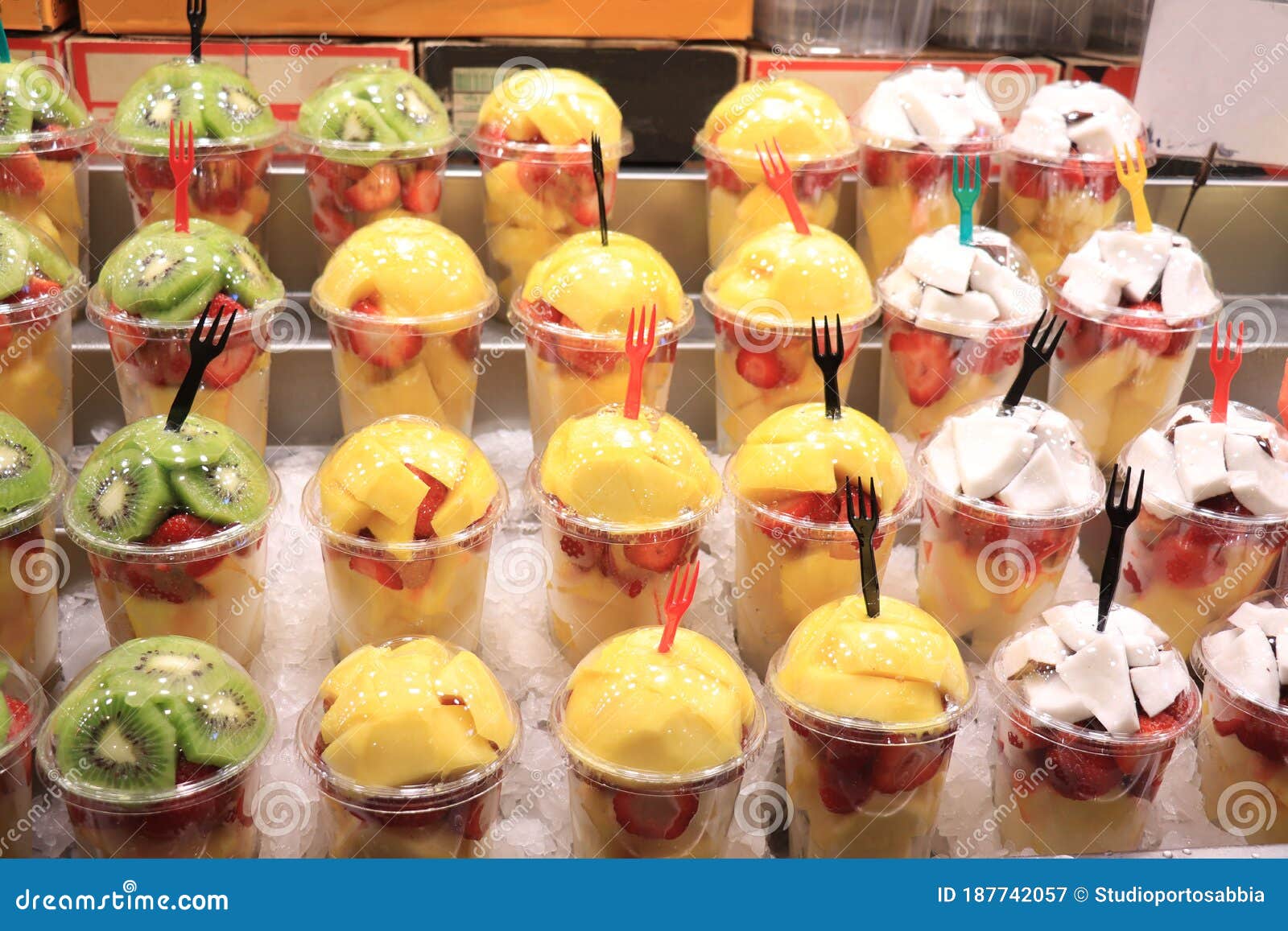 Fruit salad in a container stock image. Image of barcelona 187742057