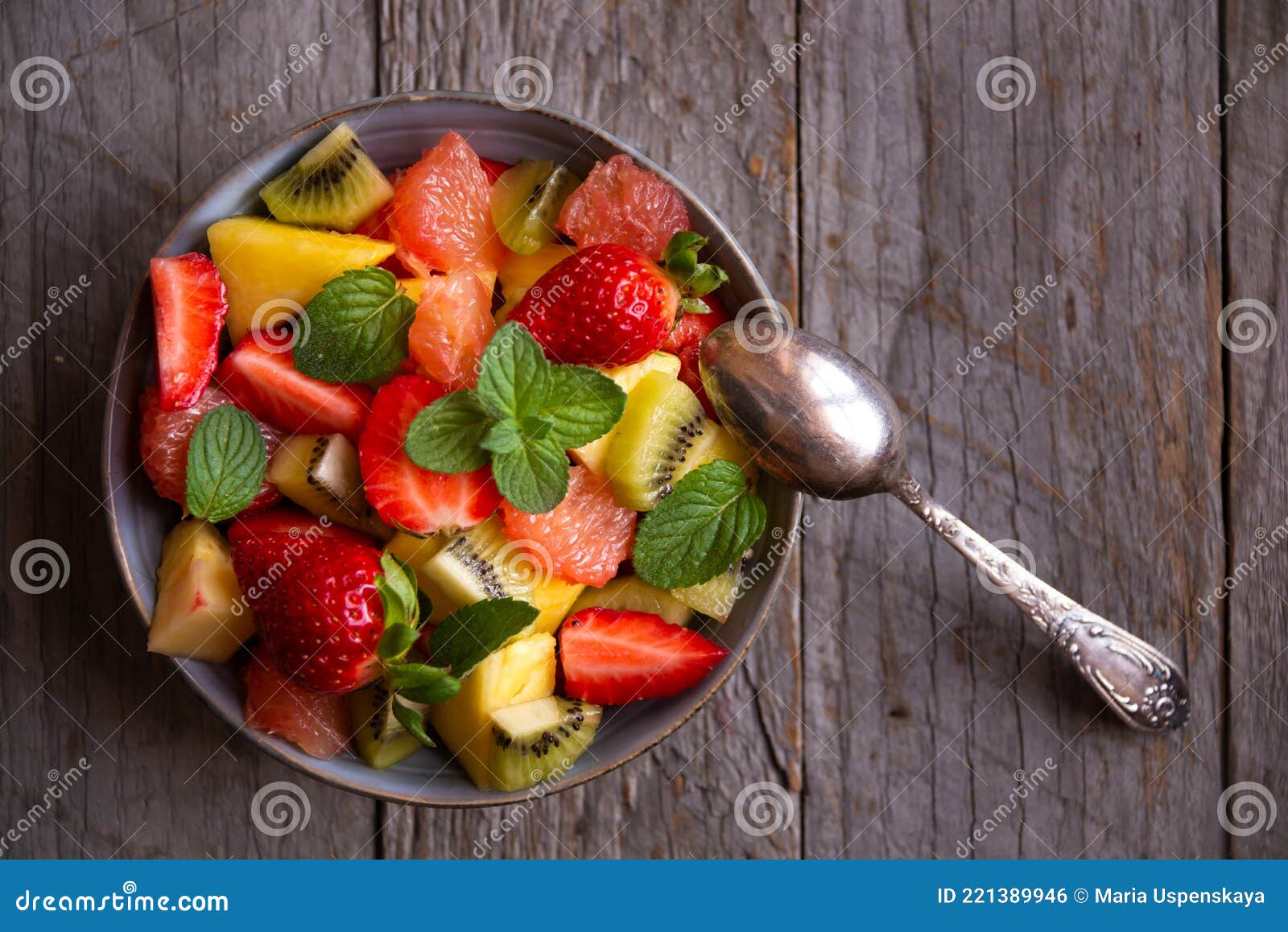 Fruit Salad with Cut Fresh Fruit and Mint Stock Photo Image of salad