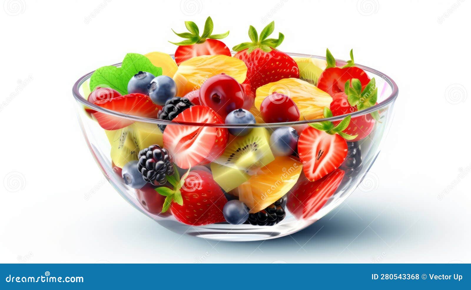 Fruit Salad with Fresh Berries and Fruits. Generative AI. Stock