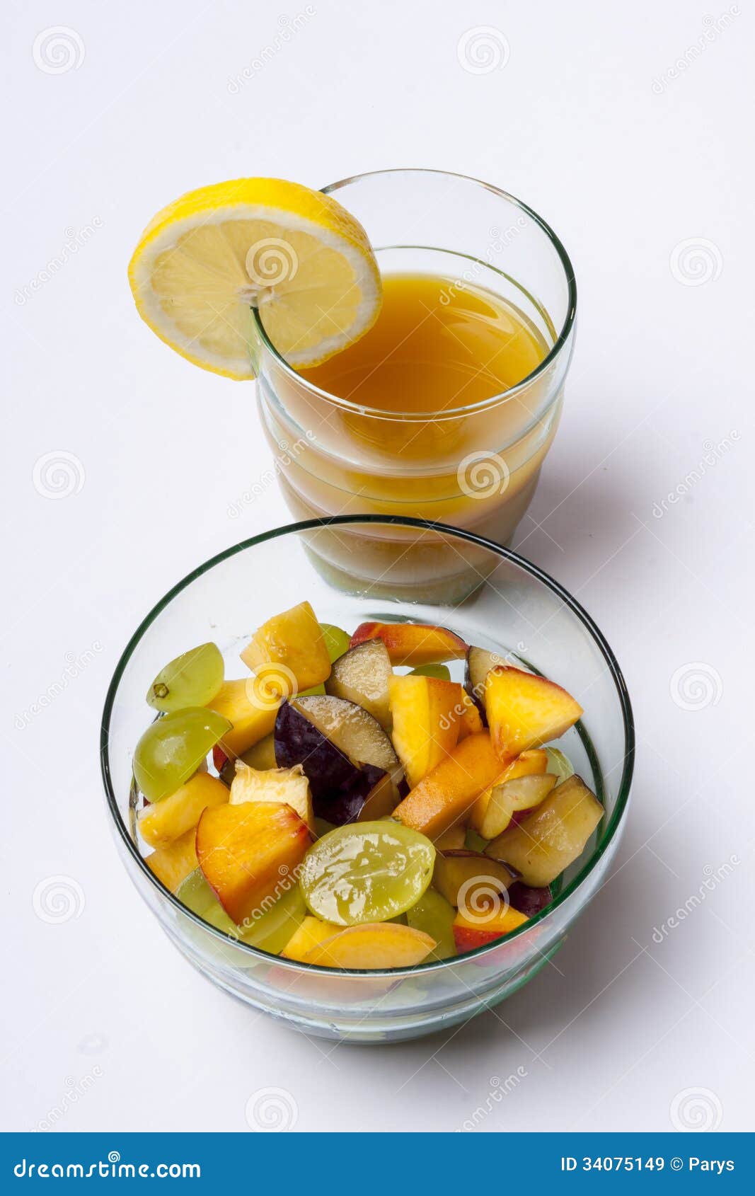 Fruit Salad and Orange Juice Isolated on White Bac Stock Image Image