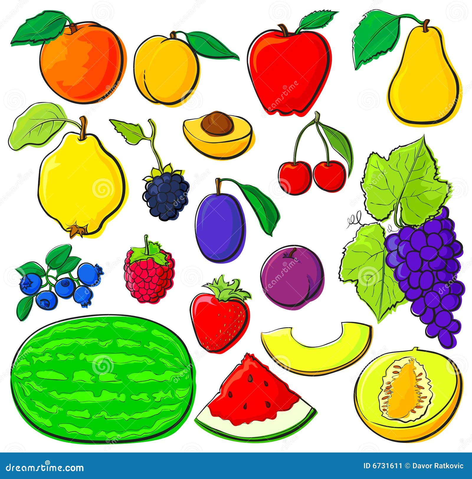 fruit set with black outlines