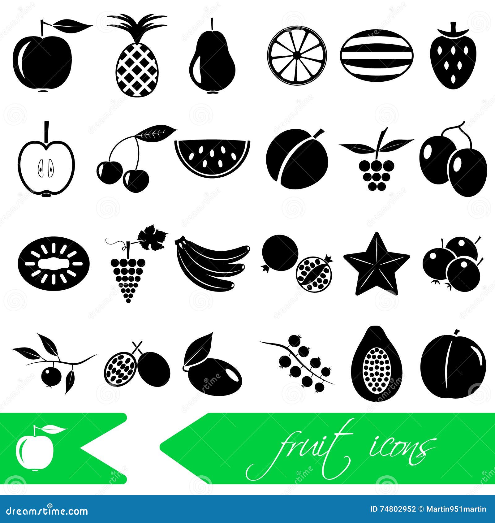 Fruit Theme Black Simple Icons Set Eps10 Stock Vector - Illustration of ...