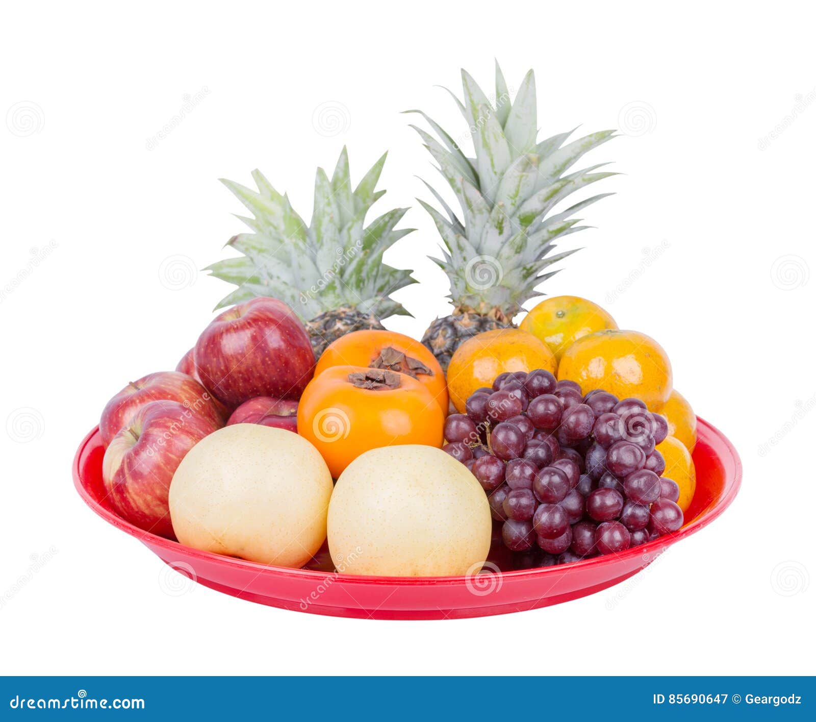 Fruit on Tray Isolated on White Background Stock Image Image of food
