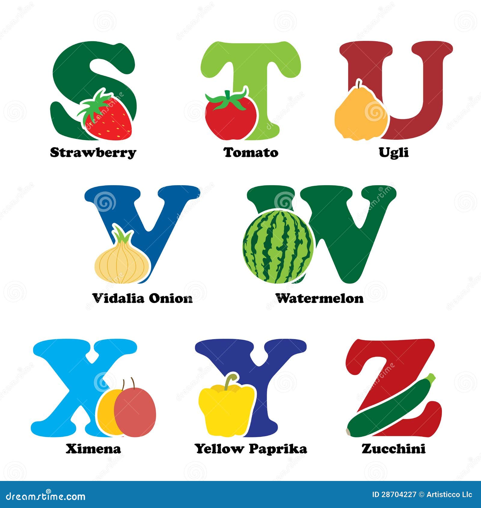 Fruit and Vegetable Alphabet Stock Vector - Illustration of alphabet ...