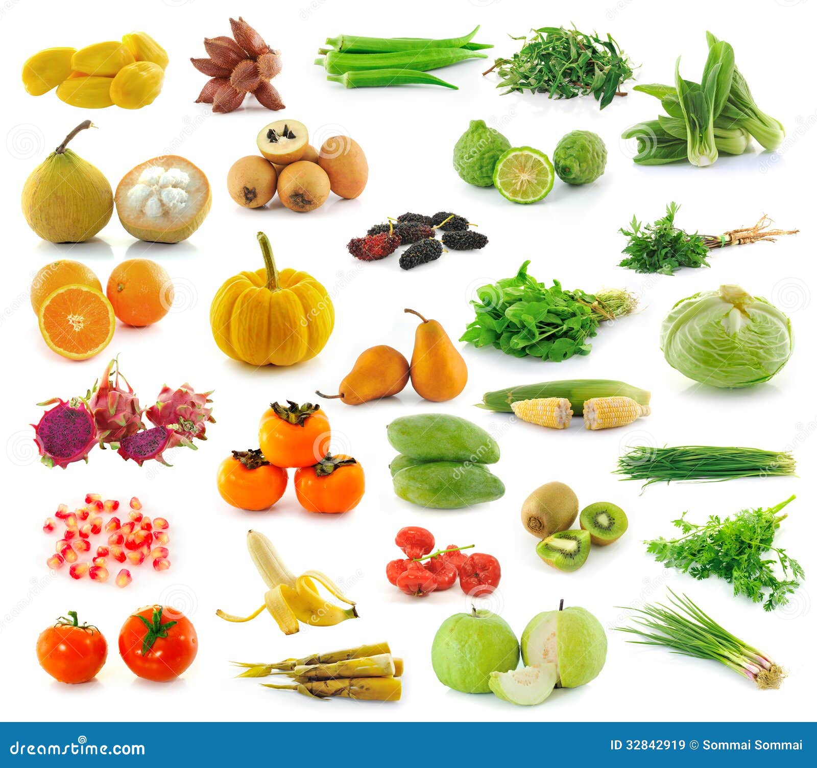 Fruit and Vegetables Collection on White Background Stock Image Image