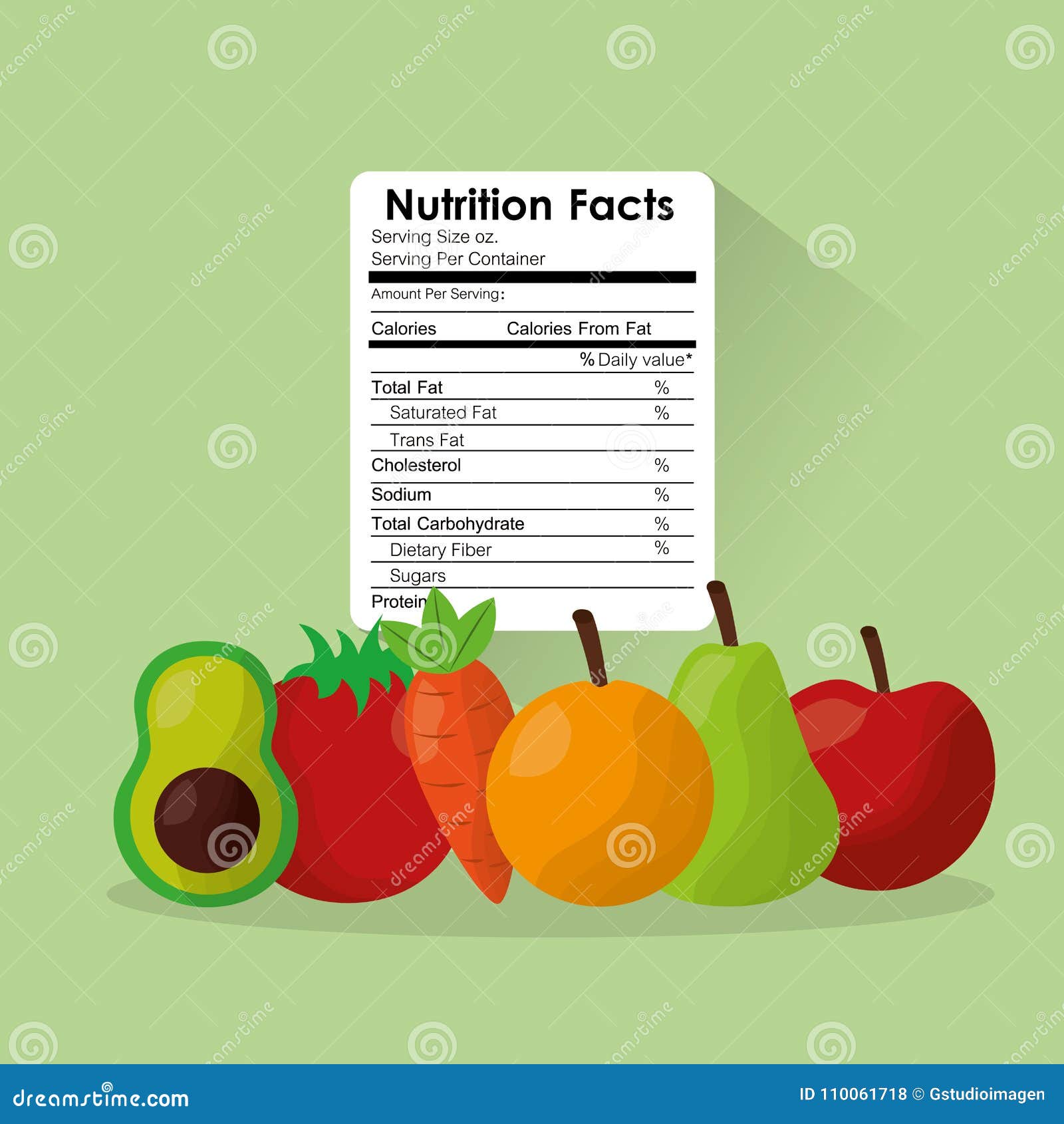 Fruit And Vegetables Healthy Food Nutrition Facts Label Benefits Stock