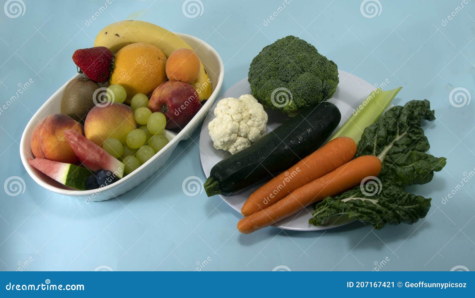 fruit and vegetables  on blue