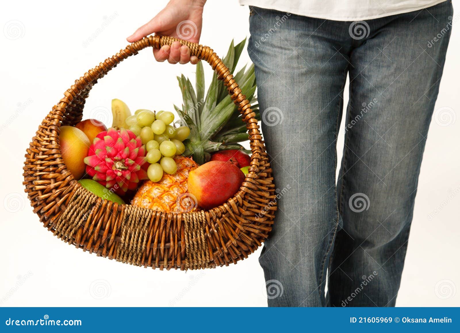 Fruit in a wicker basket stock image. Image of diet, color 21605969
