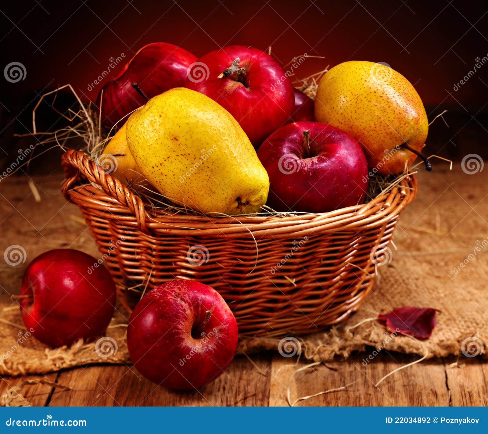 Fruit in wicker basket. stock photo. Image of sacking 22034892