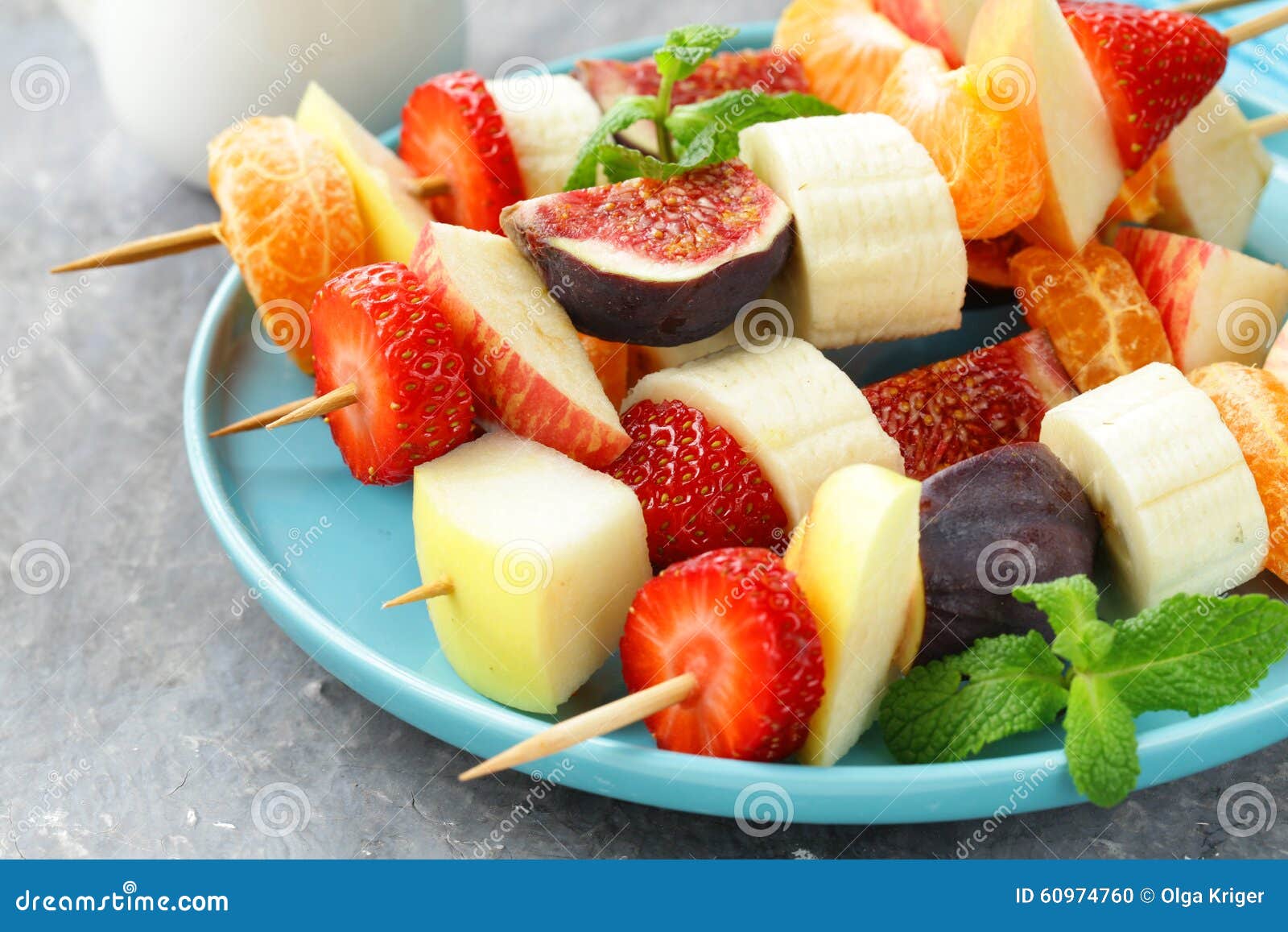 Fruit on Wooden Skewers Dessert Stock Photo Image of closeup, salad