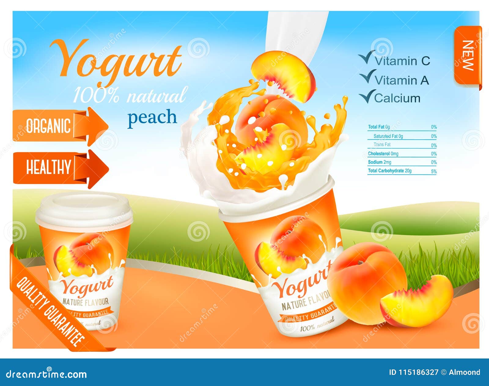 fruit yogurt with peach advert concept.