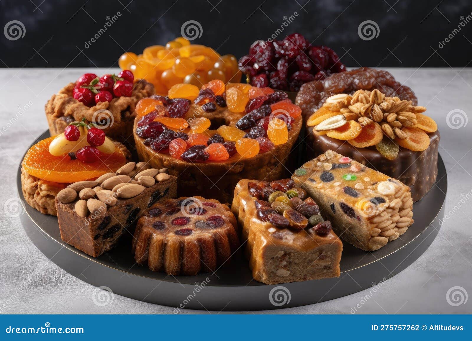 Fruitcake Platter, with a Selection of Different Types and Flavors of