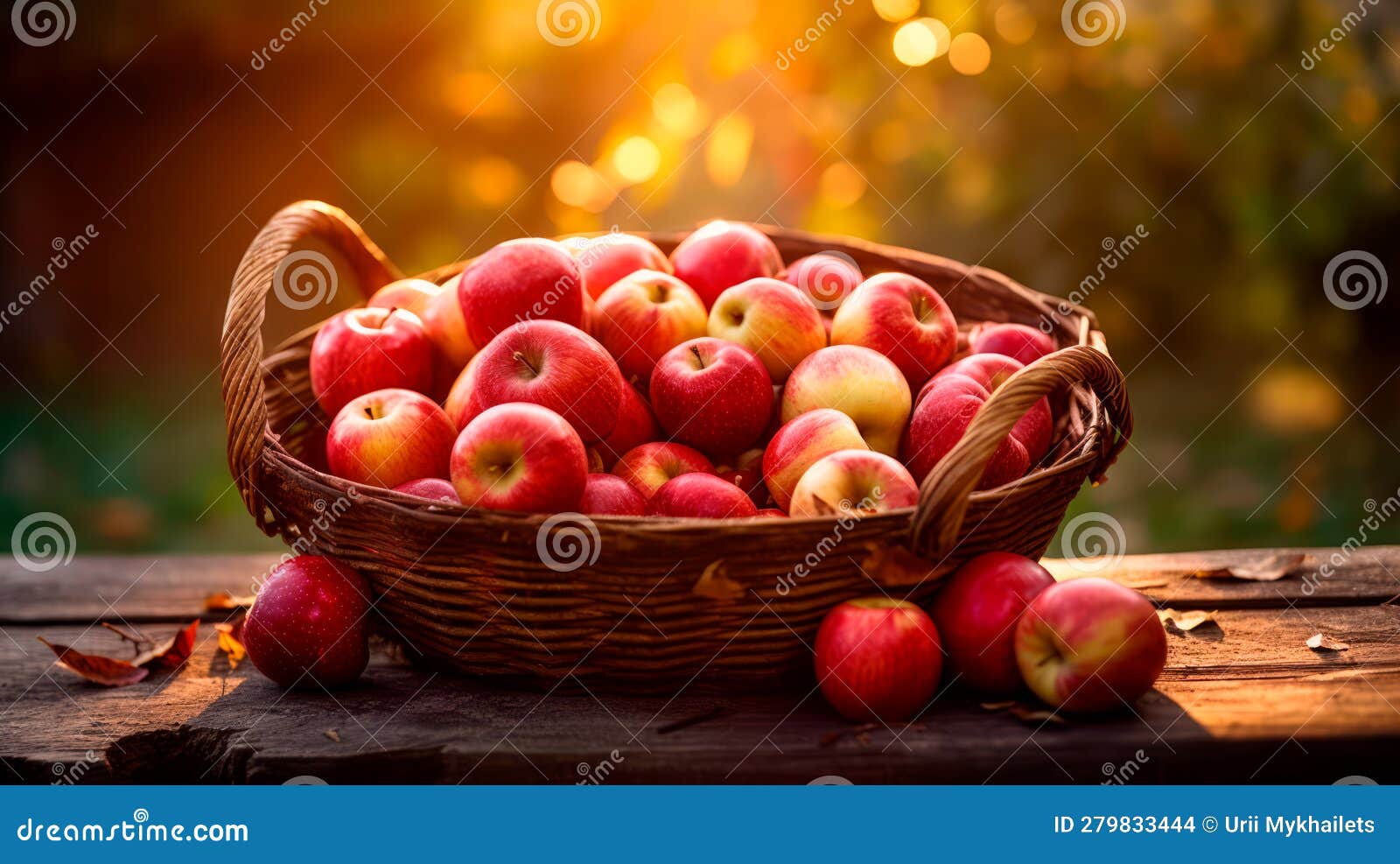 Fruitful Harvest: Plentiful Red Apples Resting in a Traditional Basket ...