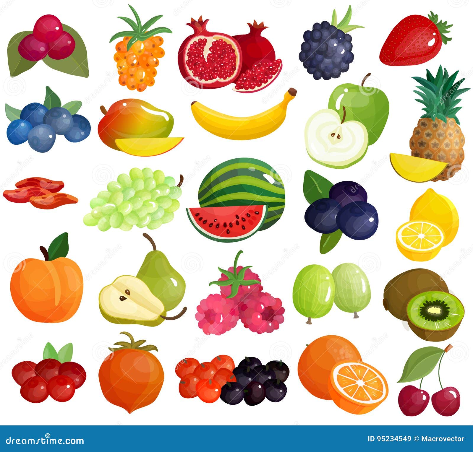 fruits berries colorful icons collection