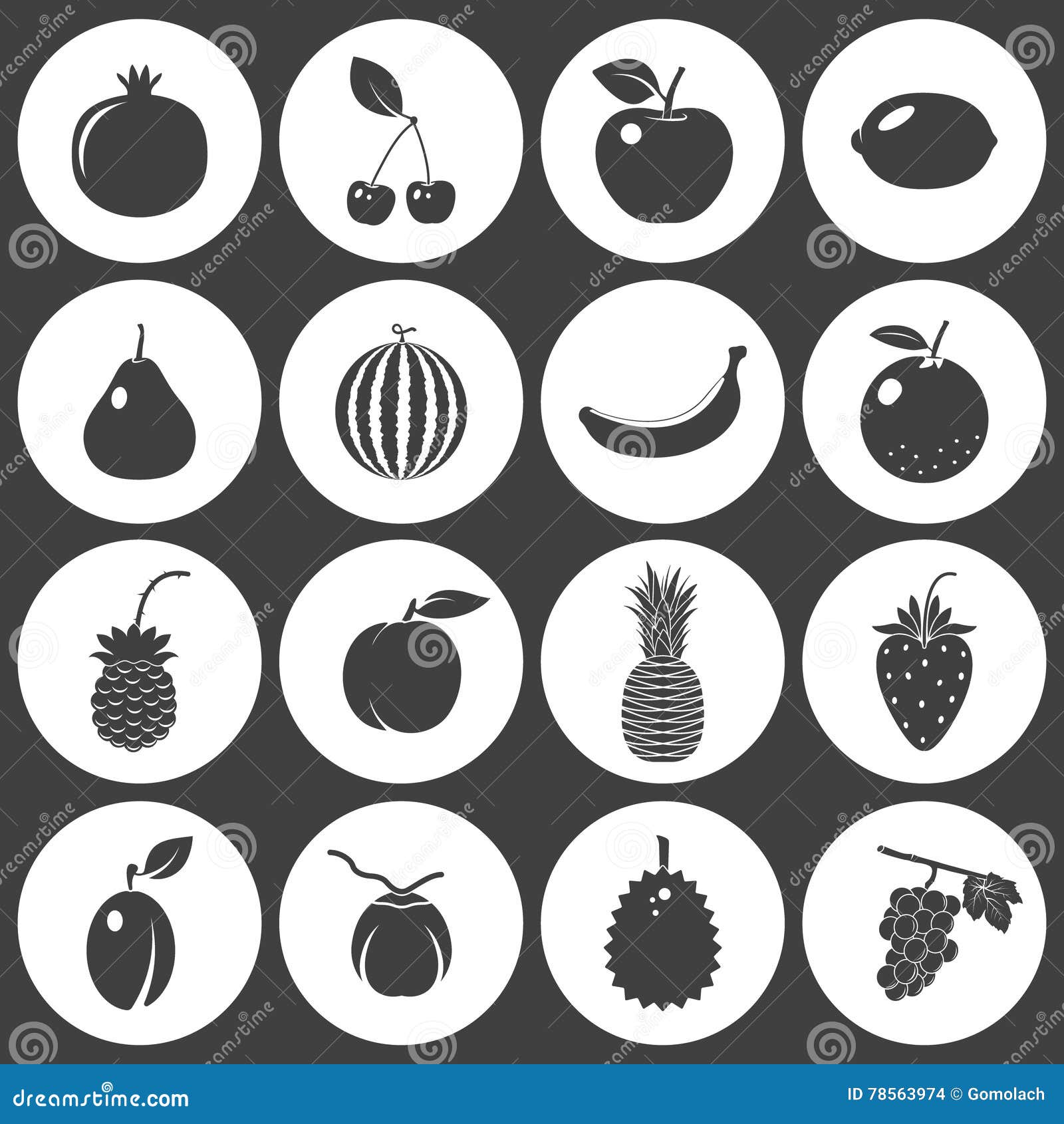 Fruits and Berries, Vector Icons Set Stock Vector - Illustration of ...