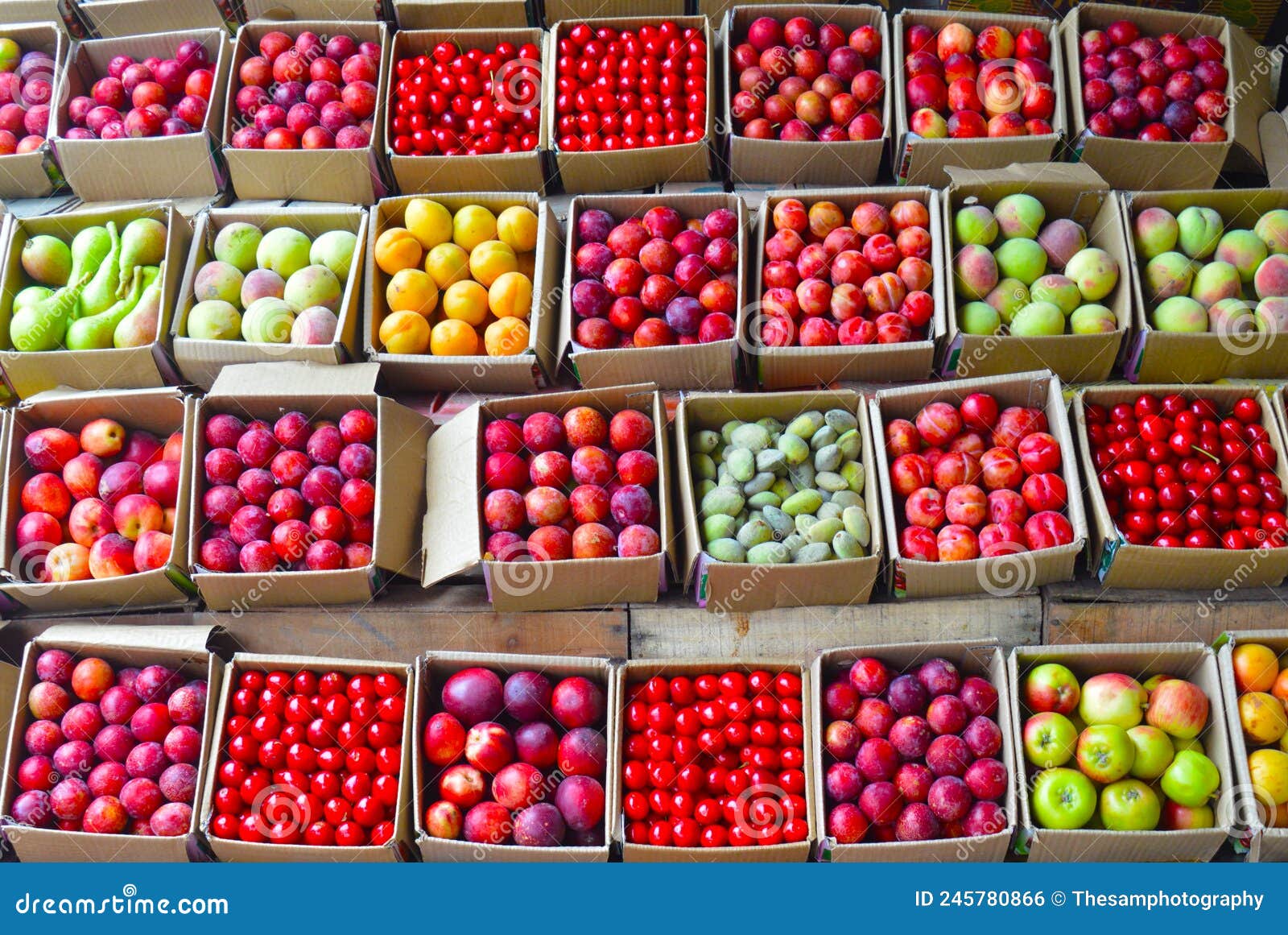 Fruits in carton boxes stock photo. Image of nutrition 245780866