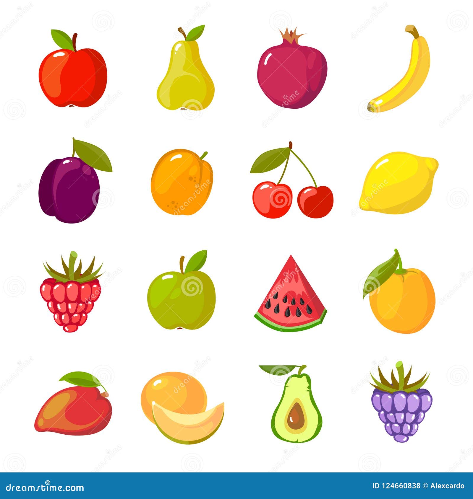 fruits cartoon set. fresh healthy food apples