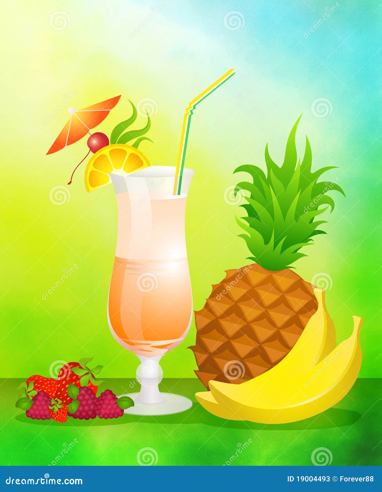 Fruits Cocktail with Fruits Stock Illustration Illustration of citrus