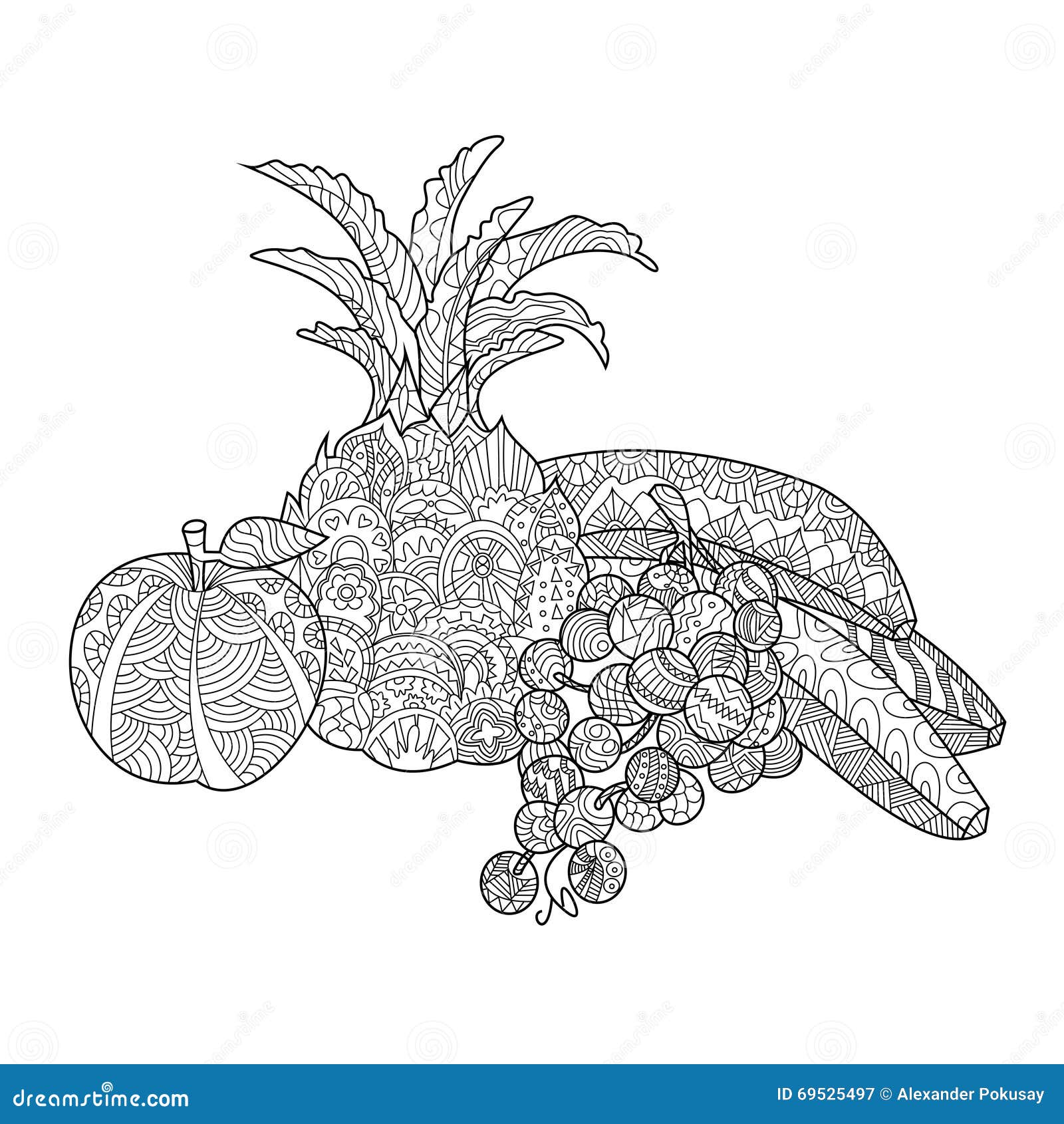 Fruits Coloring Book For Adults Vector Stock Vector 