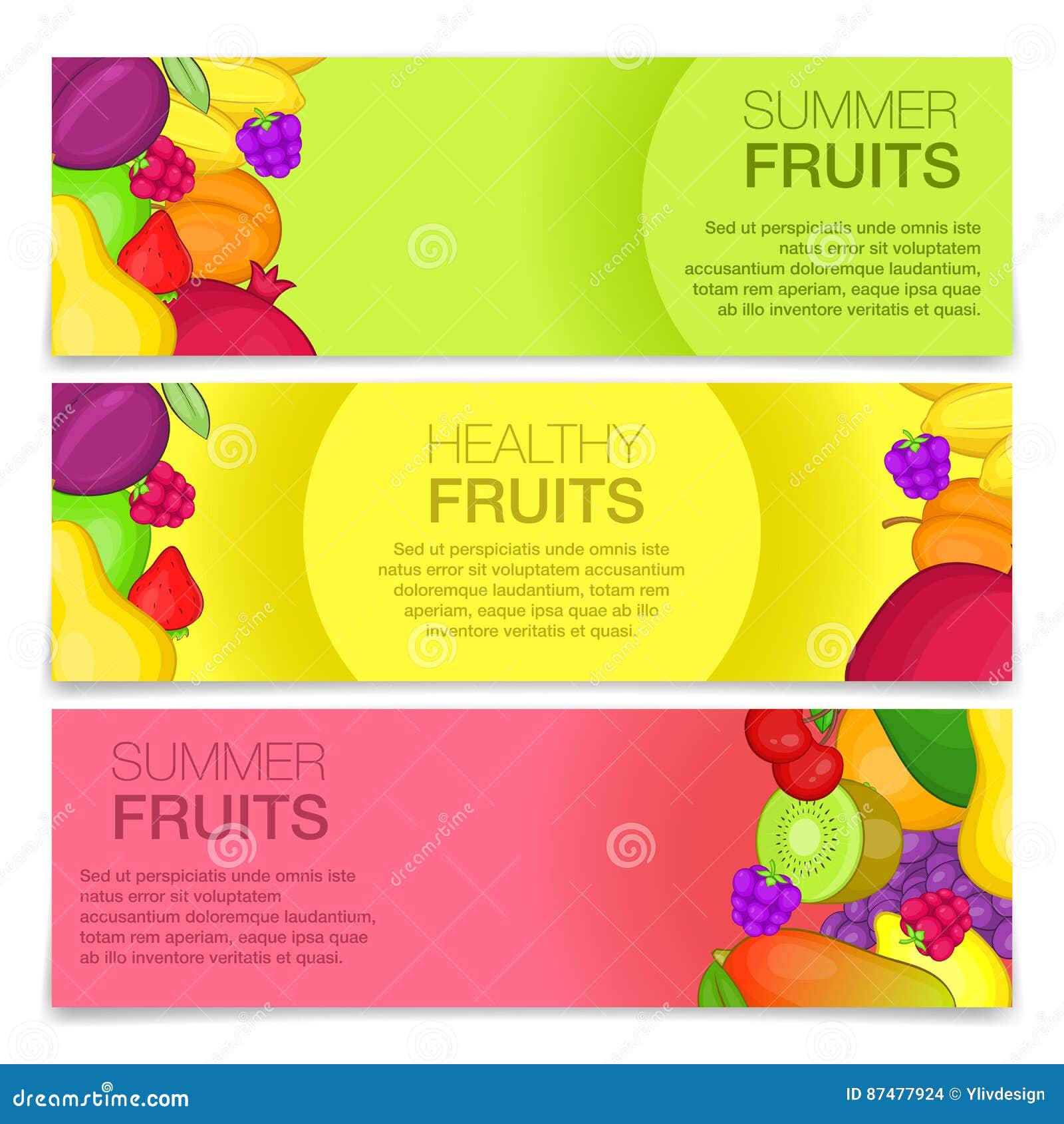 Fruits Concept Banners Cartoon Style Stock Illustrations 29 Fruits