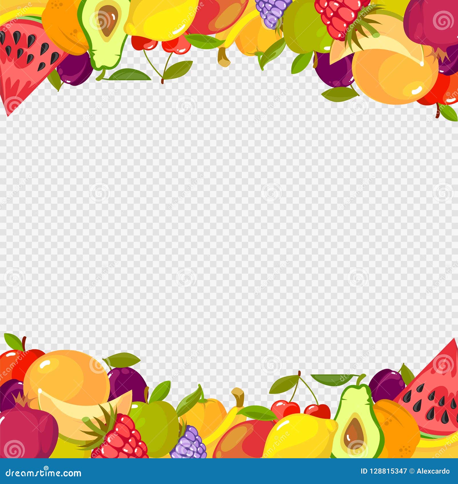 Fruits Frame. Healthy Vitamin Food Watermelon Cherry Lemon Raspberry Apple  Transparent Background Stock Vector - Illustration of cherry, nature:  128815347