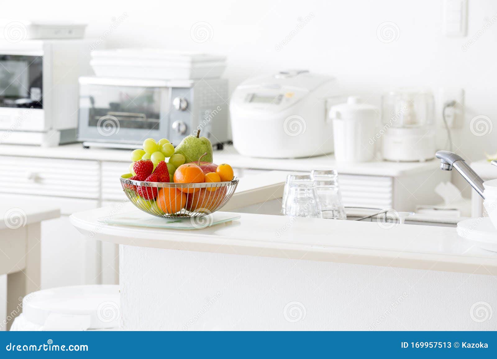 Fruit Basket in Bright Kitchen Stock Image Image of health, fruits