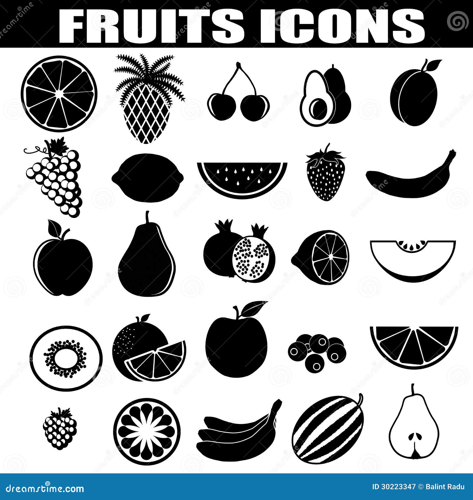 Fruits icons set stock vector. Illustration of food, leaf - 30223347