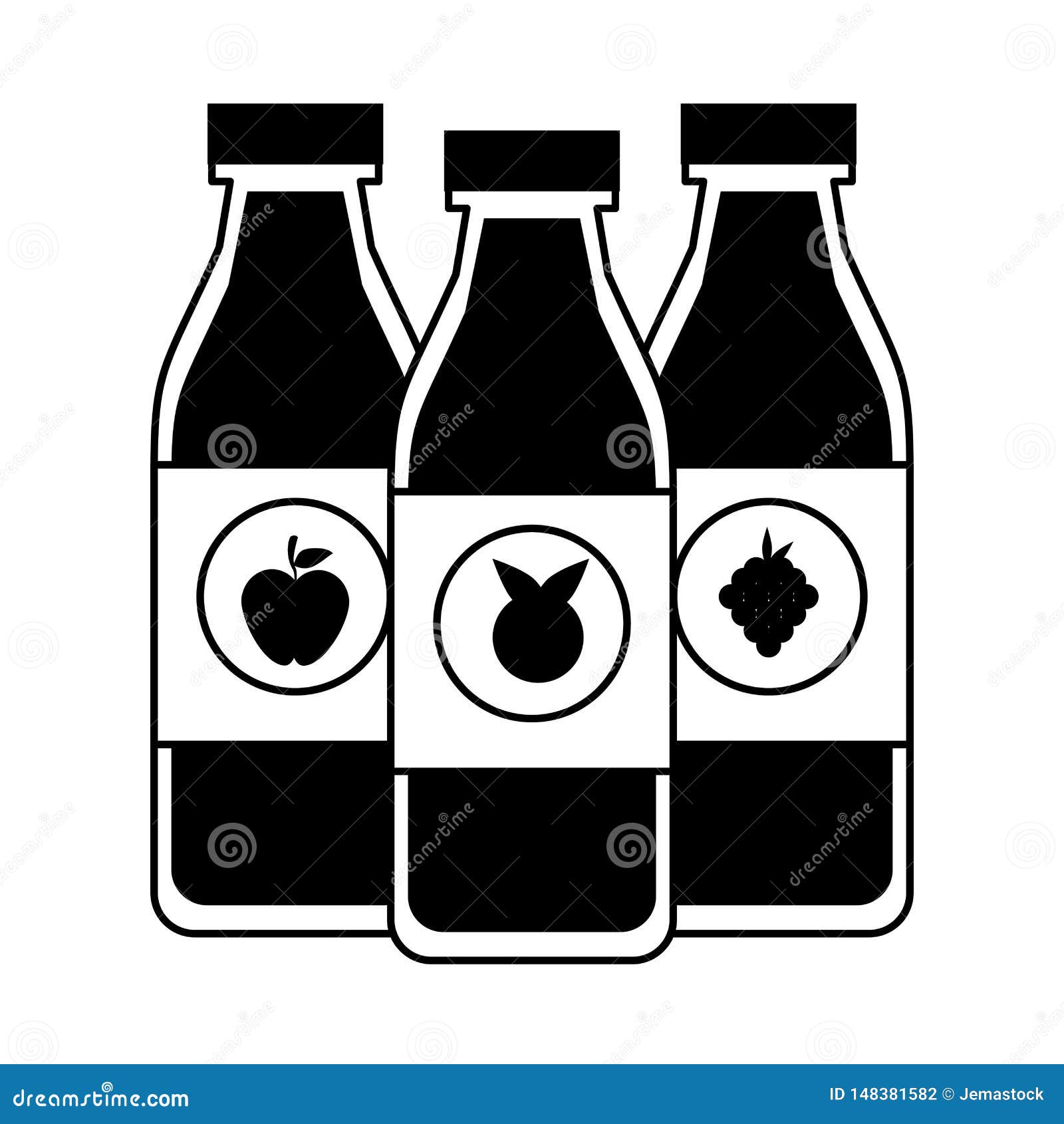Fruits Juices Bottles in Black and White Stock Vector Illustration of