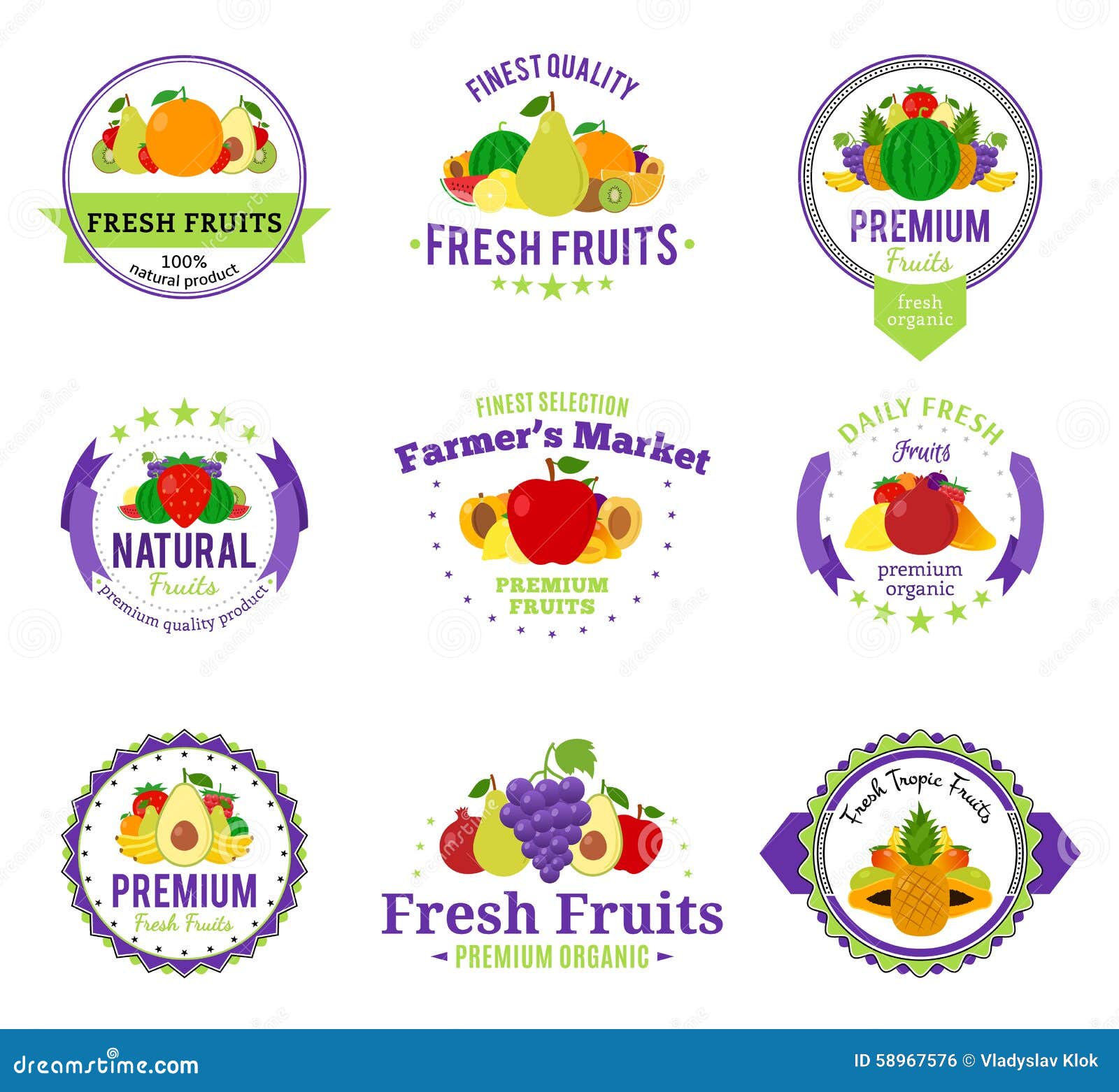 Fruits Logos, Labels and Design Elements Stock Vector - Illustration of ...