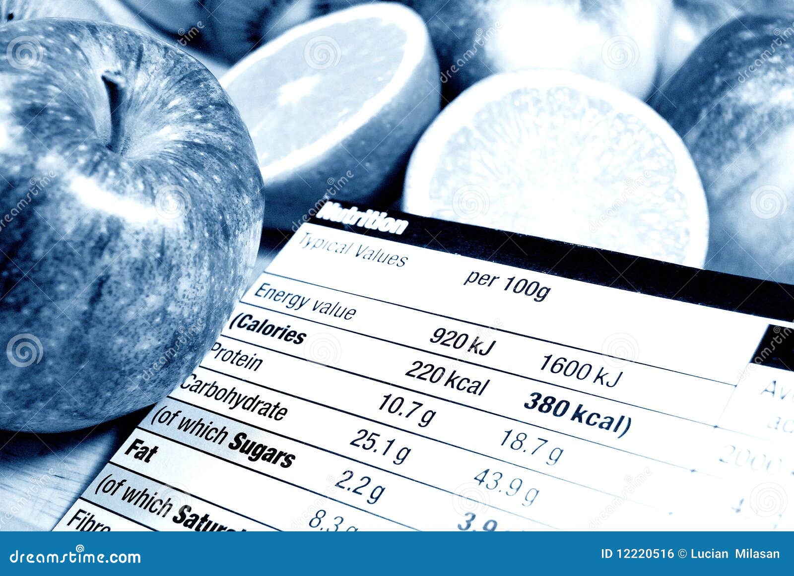 Fruits and nutrition facts stock photo. Image of health 12220516