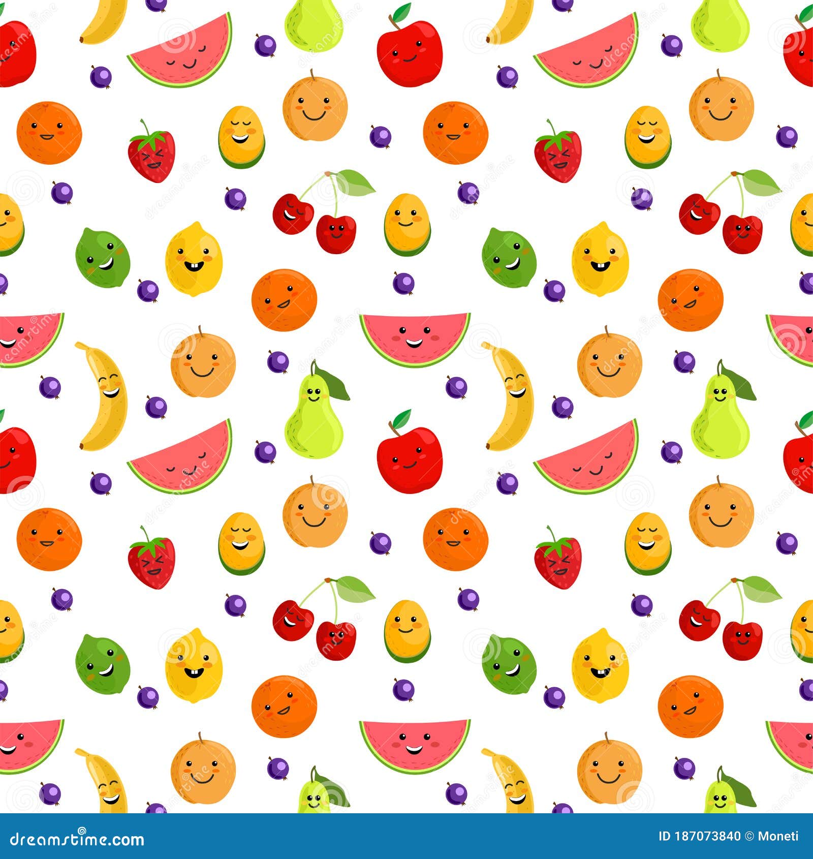 Fruits Seamless Pattern. Cute Summer Seamless Vector Pattern Background  Illustration with Fresh Fruits Stock Vector - Illustration of nature,  funny: 187073840